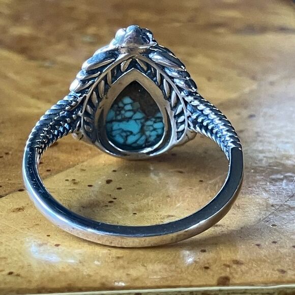 Natural Blue Moon Turquoise Sterling Silver Ring Size 10 - Picture 5 of 9